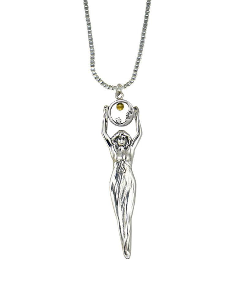 Sterling Silver Moon Goddess Pendant With Citrine